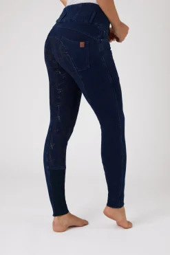 Horze Kacy helforsterket denim thermo ridebukse, dame
